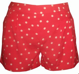 NEW WOMENS CORAL WHiTE POLKA DOT SPOTTED HIGH WAISTED SHORTS CULOTTES