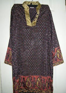  Kurti top tunic blouse shirt kameez S bust 34 sari black/gold/red