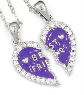   FRIEND Heart Purple 2 Pendants 2 Silver Tone Necklaces BFF Ship USA