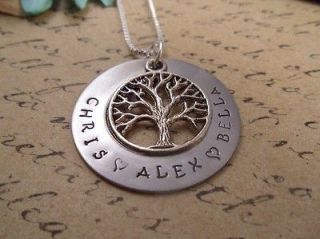 Hand Stamped Personalized Custom Name Stainless Steel FAMILY TREE 