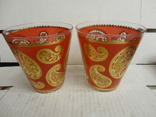 Lot of 2 Culver On The Rocks Glasses, Red w/22k Gold, Signed (Used 