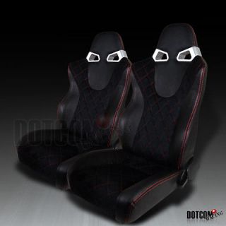 2X BLACK SUDED LEATHER RACING SEATS w/RED LINE CHECKED STYLE STITCHING 