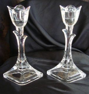 Vintage Toscany Crystal Clear Tulip Candlestick Pair 8