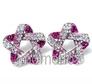   pink clear rock rhinestone lucky star charms crystal studs earrings