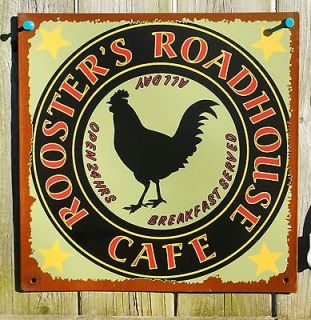 Roosters Roadhouse Cafe Tin Metal Sign Chicken Country Kitchen Farm 