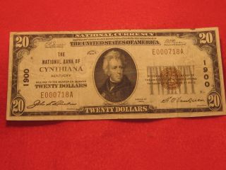 20 1929 National Currency, CYNTHIANA, K. Very Low Serial Number 