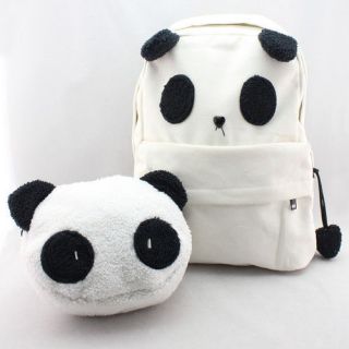 Womens Lovely White Panda Canvas Backpack With a Small Panda Shoulder 