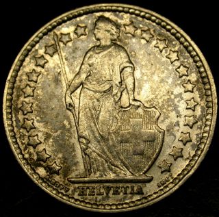 1921 Switzerland 1/2 Franc SILVER Coin HELVETIA in GORGEOUS SHAPE