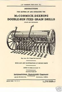 McCormick Deering Double Run Feed Grain Drill Manual International 
