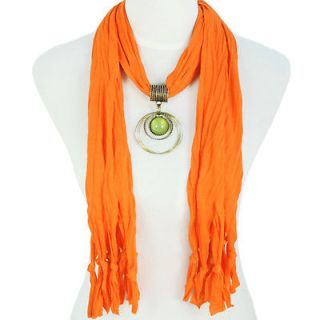 New Designs Orange Color Polyester Resin Pendant Jewelry Scarf, NL 