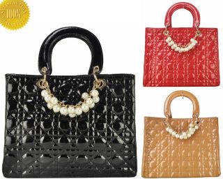 Ladies Designer Patent Quilted Tote Hobo Shoulder Bag Women Handbag 