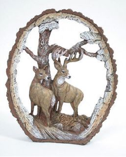 Carved Wood Look Deer Scene Figurine with Buck and Doe Home Decor Cake 