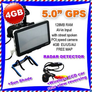 GPS 4GB 128MB RAM Sirf5 GPS,RADAR DETECTOR,CCD wirless rear camera 