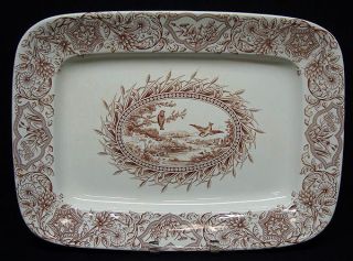 Large Brown Transferware Staffordshire Platter ~ SONGBIRDS 1883