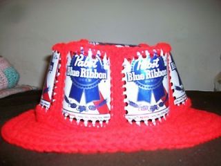NEW CROCHETED RED PABST BEER CAN HAT