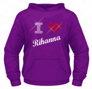 Ladies Diamante / Rhinestone I Love (heart) Rihanna hoodie XS XXL Gift 