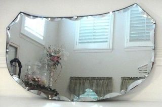 Vintage Art Deco Scalloped & Diamond Point Beveled Glass Mirror w 