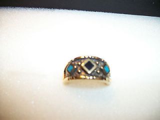   Mens Turquoise inlay Southwest Diamond Design Gold Tone Ring Size 5