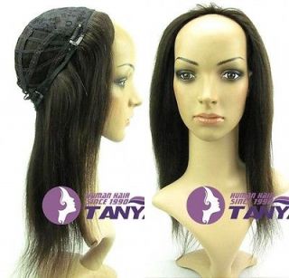 16 2# dark brown Half Wig Machine weft cap Indian Remy Human Hair 