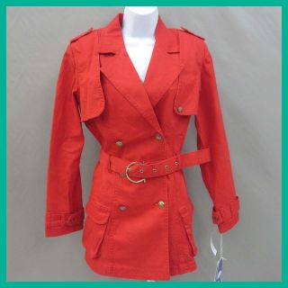 Diane Gilman Womens Studded Stretch Red Trench Coat S $89.90 Nwd Jmto