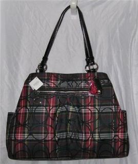 NWT Coach Red Black Tartan Gabby Tote Handbag Diaper Bag Purse15480