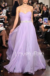 Lilac Chiffon Unique Designer Ruching Beads Party Prom Gown Evening 