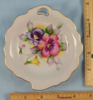 Leaf Shaped Pin Dish Trinket Tray Colorful Pansies JAPAN