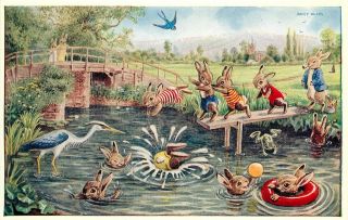   Helps Postcard 274, Anthropomorphi​c Animals Swimming, Diving Board