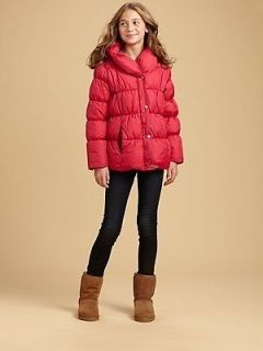 DKNY Girls Pillow Collar Hooded Puffer Kids Coat Jacket   Black/Red 