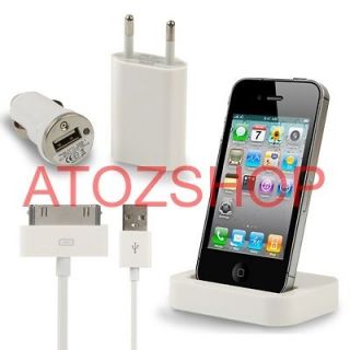 IN 1 TRAVEL KIT EU CHARGER/USB CABLE/DOCK STAND CRADLE FOR IPHONE 4 
