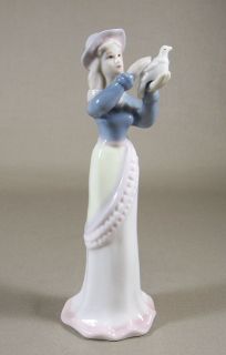 Girl Lady Releasing White Dove Porcelain Figurine Pastel Colors 