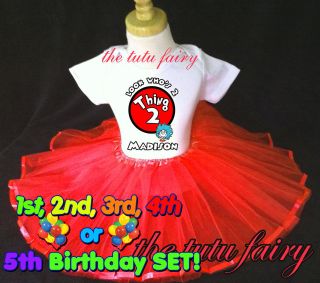 thing one 1 two 2 personalized birthday girl red tutu & t shirt shirt 
