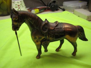 Vintage horse & western saddle bronze colored metal carnival horse 5 1 