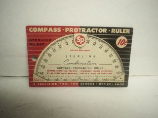   Card Vintage Sterling SP #520 Combination Compass Protractor & Ruler