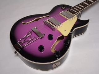 String Hollow Body Electric Guitar, Purple, New
