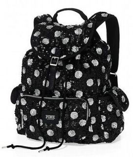   Secret PINK Bling Black Sequin White Dot Backpack Duffle Gym Bag