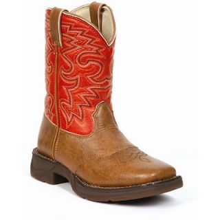 BT205 Durango Boys Rebel Tan & Orange Saddle Western Boots Size 13