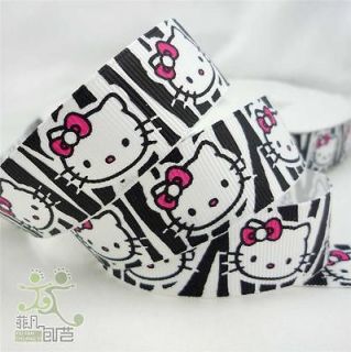 22mm white black zebra kitty cat grosgrain ribbon bow craft 5 