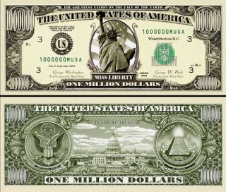 Lot of 10 Realistic $1,000,000 Million Dollar Bill   Statue of Liberty 