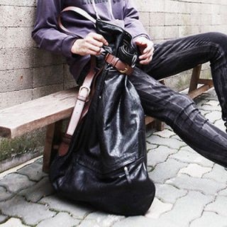 Fashion Mans Black PU Leather Backpack Personality Irregular Bag 