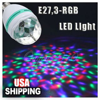 E27 3W Colorful Rotating RGB 3 LED Spot Light Bulb Lamp for Chrismas 