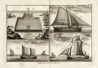 Antique Fishing Print POND BOATS Panckoucke 1793