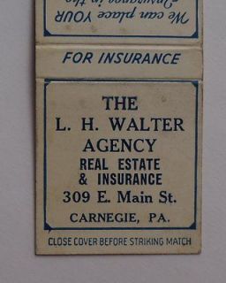 1950s Matchbook America Fore Insurance Walter Agency Real Estate 