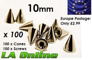 50 X Metal 10mm Cone Spike Screw Back Studs Goth Pun​k Metal Screw 