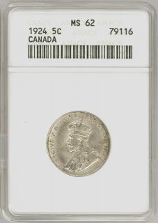 Cent Canada 1924 Graded by ANACS MS 62