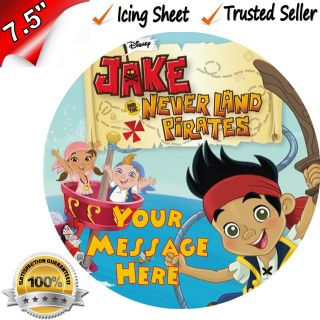   THE NEVERLAND PIRATES PERSONALISED Edible Icing Cake Topper 7.5 Round