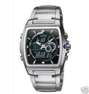 Casio Edifice Combo Silvertone Watch, Black Dial, Thermometer, EFA120D 