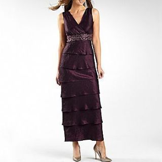 Mother of the Bride BEADED EGGPLANT SHIMMER TIERED FORMAL GOWN Elegant 