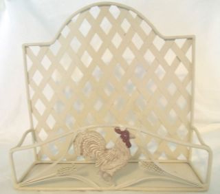 French Country Style Painted Metal Wall Rack with Rooster and Lattice 