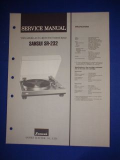 SANSUI SR 232 TURNTABLE SERVICE MANUAL ORIGINAL VERY GOOD CONDITION